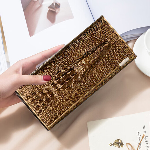 酷奇袋鼠（KUQIDAISHU）钱包女长款新款潮欧美时尚大容量多功能鳄鱼纹女士钱夹手拿包 丽影红