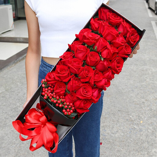 Laiji Flower Express Rose Gift Box Bouquet Confession Gift for Girlfriend Birthday Gift Nationwide Delivery 33 Red Rose Gift Box Acacia