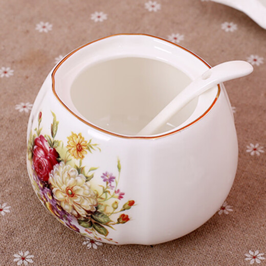 Porcelain Beauty Ceramic Seasoning Jar Creative Seasoning Box European Style Seasoning Box Set Kitchen Seasoning Rack with Hole Cover Combination Pack 300g Flowery Scenery Three-piece Set 3-piece Set 300ml