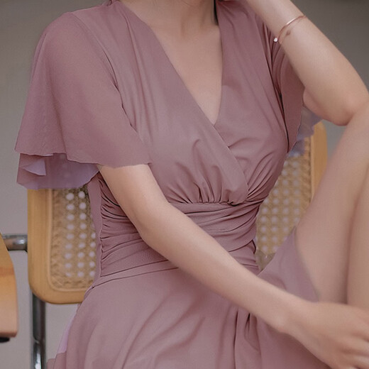 Bo Na Ling Swimsuit Women's Summer Swimsuit Skirt Style Small Breast Conservative Cover Belly Large Size Slim Hot Spring Beach Beach Vacation Fat Girl Plus Size Swimsuit Bean Paste Powder 100-150 Jin Jin is equal to 0.5 kg