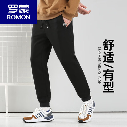 ROMON pure cotton sweatpants men's spring and autumn casual pants straight-leg loose sweatpants winter velvet thickened running trousers dark blue (legged) spring and autumn 3XL 140-160Jin Jin equals 0.5 kg
