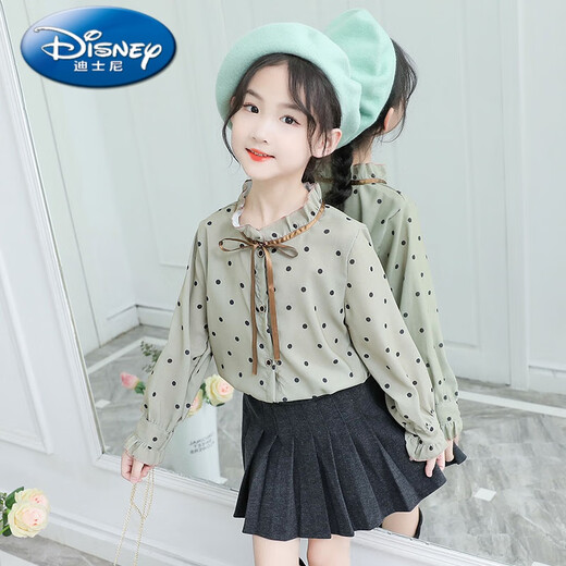 Disney (Disney) Girls' Shirts 2025 Autumn New Thin Long-Sleeved Jacket Chiffon Polka Dot Shirt for Medium and Large Children Fashionable Dress Pink 120 cm