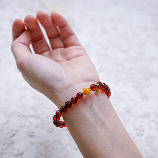 Yadige Baltic blood amber bracelet 6mm natural burgundy amber beeswax bracelet for women Russian beads diameter 6mm 130mm 130mm