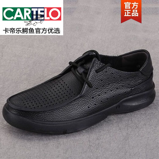 CARTELO men's shoes genuine leather men's leather toe layer cowhide sandals men's hole hollow hole punched business casual shoes black 9912 single shoes 40 This shoe is one size larger