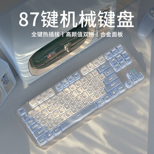 前行者TK870有线机械键盘游戏办公键盘拼色RGB侧光灯有线87键客制化热插拔游戏电竞台式电脑笔记本办 粉白-白光【全键热插拔】有线