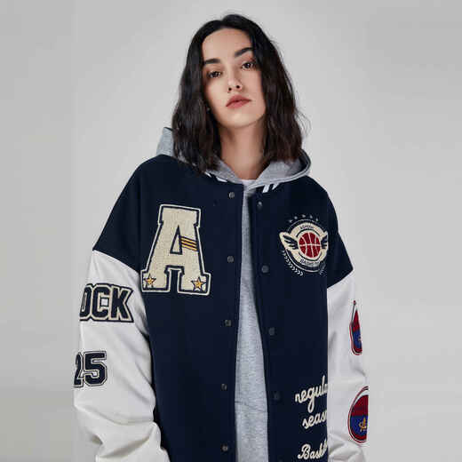 A CHOCK towel embroidered American lettering baseball uniform street quilted thickened jacket navy blue regular style XL