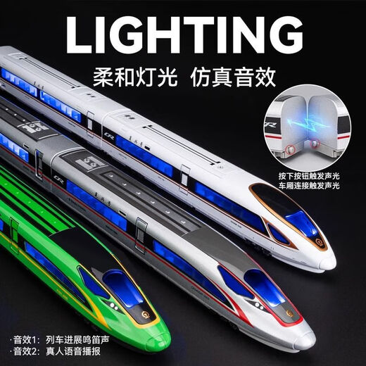 HKGX Fernbedienungslegierung Hochgeschwindigkeitsschiene Fuxing Emu Model Simulation Harmony Children's Train Toy Electric Train Boy Fernbedienungsversion - Legierung Hochgeschwindigkeitsschiene - Doppelabschnitt [Silber] [wiederaufladbarer Batterieversion + USB -Charger + Schraube]