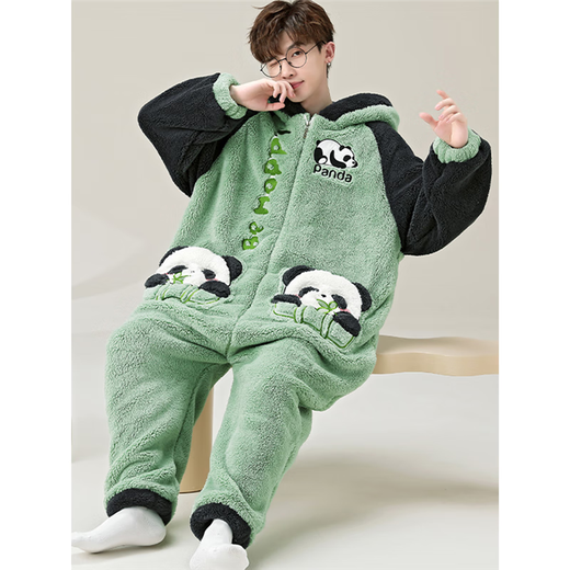 Shantoulin Village Shark Men's Autumn and Winter Large Size One-piece Pajamas 2024 Teenagers Plush Thickened Coral Fur Home Clothing YPF One-piece 3890 Gray Cat M Size 160C/95Jin[Jin equals 0.5 kg]