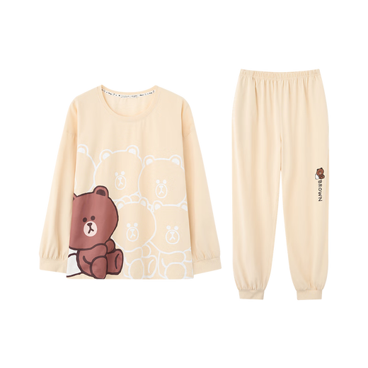 Fenton Couple Pajamas Women's Pure Cotton New IP Brown Bear Joint Fashion Round Neck Homewear Set Mi Xing (Female) 2XL