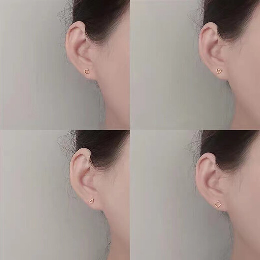 Hazel Orange S925 Silver Shape Earrings Women's Simple Geometric Earrings Mini Fashionable Ear Piercing Exquisite Couple Earrings S925 Silver Geometric Four-leaf Clover Earrings E79-1 Gold