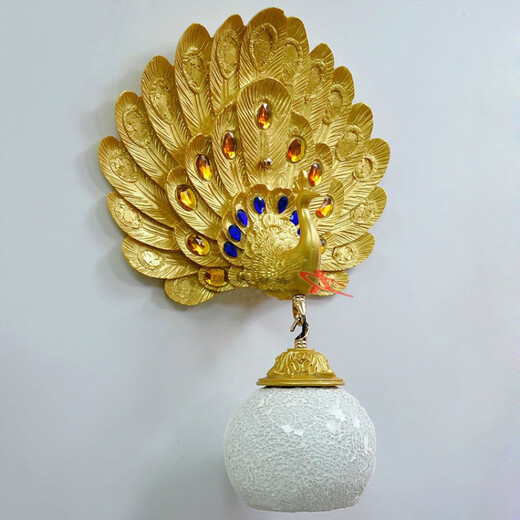 Yaotian Southeast Asia Peacock Wall Lamp French Pastoral Bedside Bedside Lamp Lobby Bar Lamp European Living Room Background Wall Lamp Peacock Opening + Blue and White (+LED Bulb)