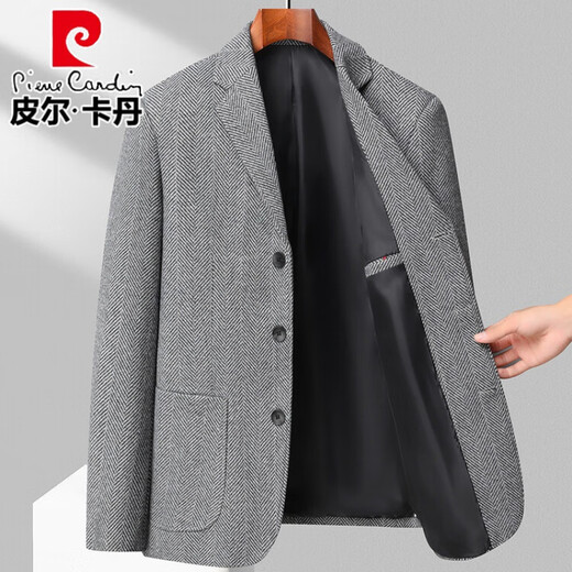 Pierre Cardin woolen woolen casual suit men's jacket autumn and winter single suit top herringbone pattern middle-aged dad woolen suit men gray M 170 (recommended 100-120Jin Jin equals 0.5 kg)