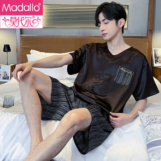 Pajamas modal de mascotas Summer Seda seda fría adolescente de manga corta ropa para el hogar simulada seda delgada de gran tamaño seda de hielo de verano s1473 hombres l