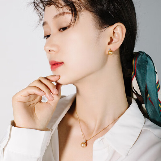 WEIYAN Princess 18K gold South Sea gold bead pendant, round bright seawater pearl pendant, single women's model, gift for wife, gold bead pendant + S925 silver O-shaped chain 12-13mm