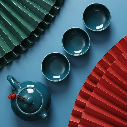 Ai Sheer's Thanksgiving gift is a practical complete set of tea sets, gift box, business souvenir, customer housewarming gift souvenir, celadon tea set tea cup gift box (dark green) 7 pieces, souvenir gift for elders, leaders, men and women, light luxury and practical gift, retirement and military souvenirs