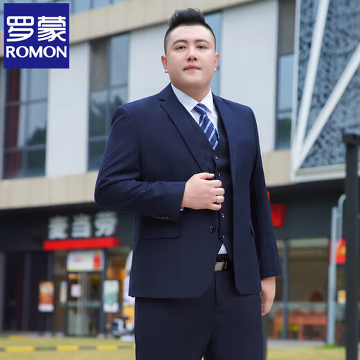 ROMON large size suit men's suit plus fat plus fat man business formal dress groom wedding dress professional suit black suit + trousers + shirt + vest + tie 210/7XL weight 240-260Jin Jin is equal to 0.5 kg