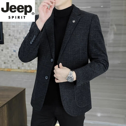JEEP SPIRIT high-end men's small suit jacket men's casual autumn and winter business suit middle-aged dad suit suit men's cotton 6002 pure black 6XL 205 (205-220) Jin Jin equals about 0.5 kg