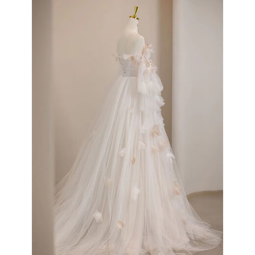 Lingka Qi one-shoulder French light wedding dress 2024 new forest style little man going out main yarn fugitive princess feeling main picture style 2XL