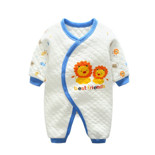 Kalawa baby clothes spring and autumn quilted baby jumpsuit new product baby clothes 0-1 years old newborn baby jumpsuit baby crawler double-layer blue baseball bear 6m (66 recommended 3-6 months)