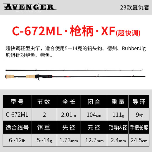 
NS BlackHole23 new Avenger Luer rod gun handle straight handle fishing rod far-shot carbon light hard perch fishing rod 2.01m /C-672ML gun handle 2 sections