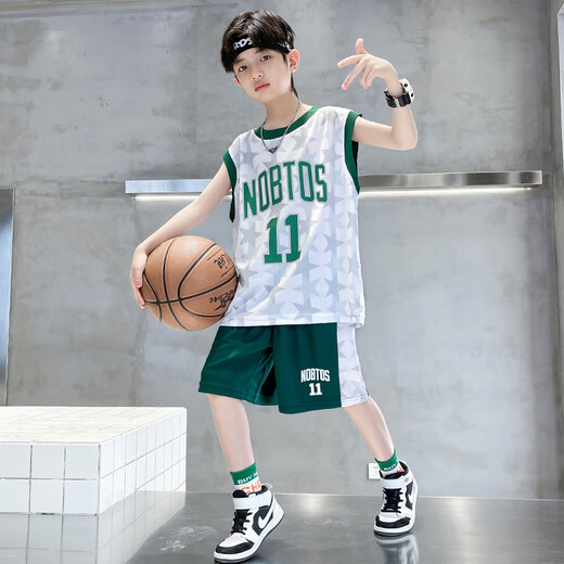 AN男童篮球服套装夏季薄款2025新款中大童运动夏装儿童装背心速干衣 12113蓝色 140 (身高130-140cm)