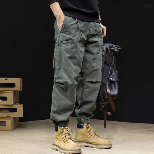 JEEP SPIRIT work pants for men's spring and autumn new loose Harren men's casual pants for men's stretch trousers 22116 military green 2XL