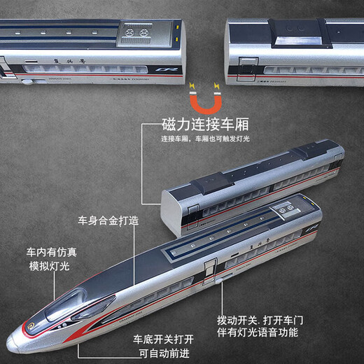 合金高铁复兴号动车模型列车仿真大号和谐号儿童火车地铁玩具礼物 合金遥控复兴号银色车头+车厢