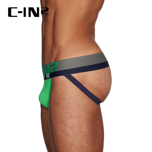 C-in2 New Thong Herren Baumwolle Spandex u konvexer großer Tasche sexy Hüfte exponierte Doppel-Tanga-Männer 8025fc Grün 394-1 m für 2 Fuß 4-2 Fuß 5 Taille (Größe 31-33) geeignet (Größe 31-33)
