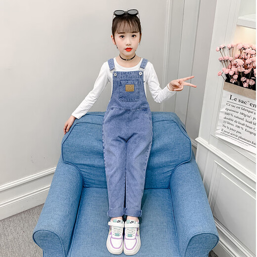 Disney (Disney) Girls Denim Overalls 2023 Spring and Autumn New Korean Style Girls Two-piece Suit Children's Loose Western Style Overalls Single Piece MK-212 Overalls Regular Size 150 Don't be too big