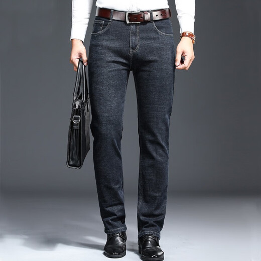 Pantalones para hombres de la pierna recta de los jeans para hombres yalu Pantalones de mezclilla versátiles del mezclilla versátiles del verano delgados informes largos [verano delgado] 6190 negro 35 (2 pies8)