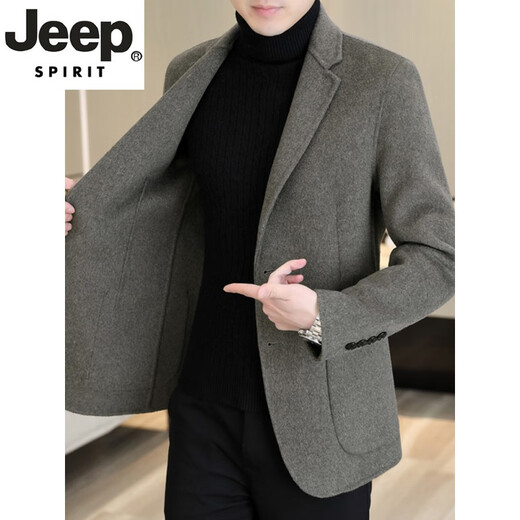 JEEP SPIRIT wool suit men's business casual double-sided woolen coat youth fashion high-end cashmere suit woolen coat 8803 black wool double-sided woolen suit M suitable for 95-120Jin Jin equals 0.5 kg