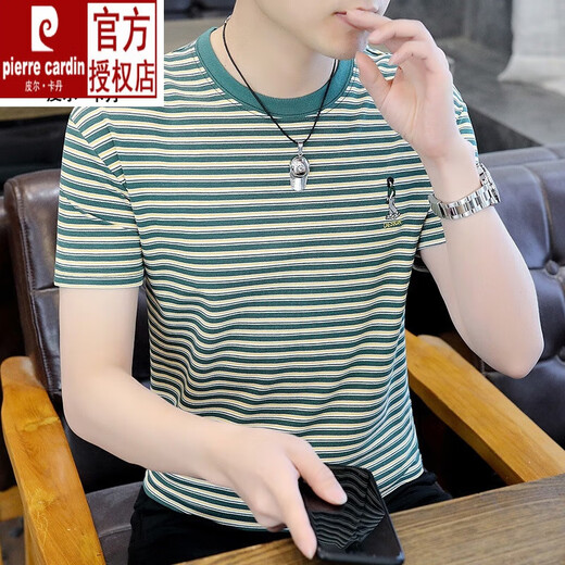 Pierre Cardin Herrener runder Hals reines Baumwollstreifen kurzärmeligte T-Shirt für Herren Sommer Neues T-Shirt Koreanischer Stil Schleicher Pass