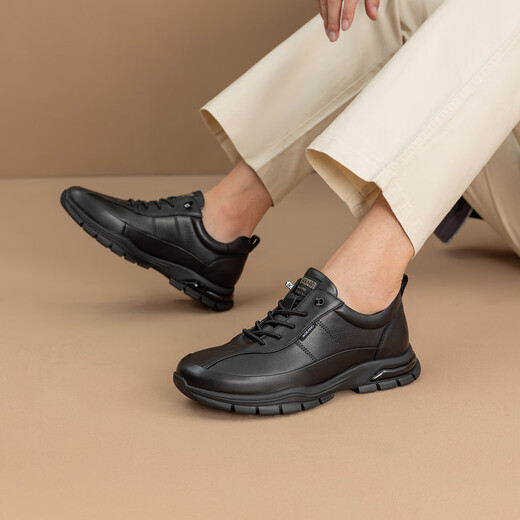 Aokang fashion casual leather shoes men's cowhide shock-absorbing comfortable versatile commuting shoes black size 41