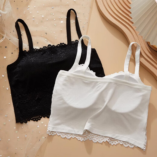 Jingxiaoer tube top anti-exposure inner lace wrapped chest white beautiful back suspender bra for women summer thin bottoming vest short style fairy and sultry - black + white high quality