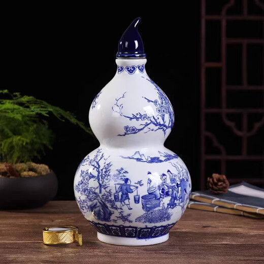 1/2/5/10Jin [Jin is equal to 0.5kg] Jingdezhen ceramic blue and white gourd empty wine bottle bulk wine jar wine can sealed wine set 3Jin [Jin is equal to 0.5kg] gourd + buckle 1 piece 1500ml