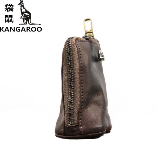袋鼠（KANGAROO）精致新款头层牛皮复古做旧钥匙包男士大容量腰挂做旧牛皮钥匙包 黑色