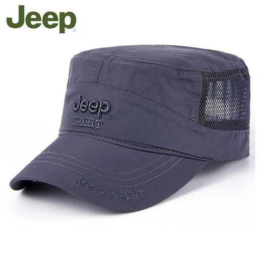 JEEP 吉普帽子男士春季欧美户外休闲遮阳帽平顶网帽钓鱼帽速干帽防晒网眼透气夏季太阳帽 军绿色 可调节均码