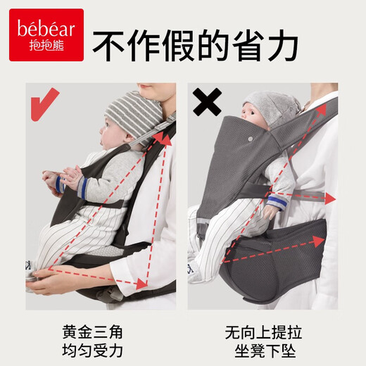 Hug Bear Baby Carrier Waist Stool Baby Walking Baby Holding Artifact Front Holding Multifunctional Newborn Baby Carrier Belt for All Seasons V26-1 Fog Gray-Upgraded Model