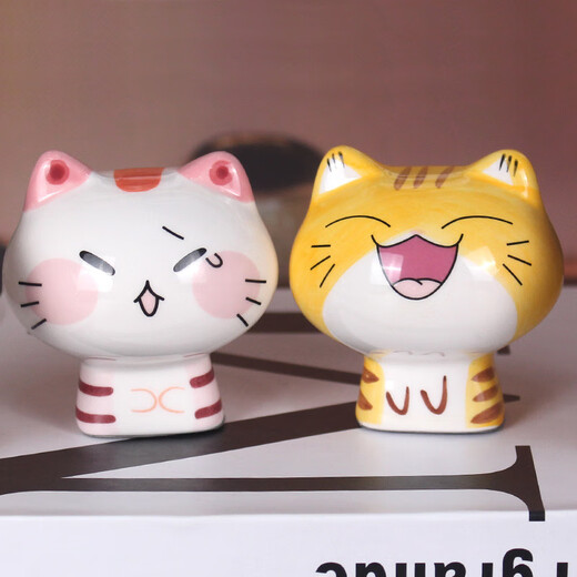 伊恩贝猫咪摆件可爱陶瓷大头卡通礼品桌面装饰猫车载小摆件儿童生日礼物 【G】款大头小猫