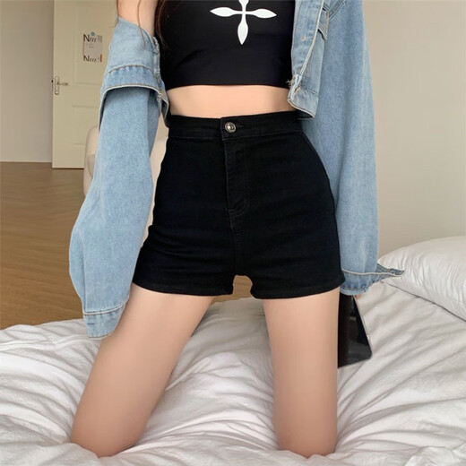 Xiangyi lover black tight high-waisted denim shorts for women summer 25 new style outer wear sports ultra-short A-line casual hot pants black small and tall people can wear M size recommended 95-105 Jin Jin equals 0.5 kg