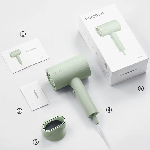 
Feike hair dryer large and small power constant temperature negative ion does not damage hair dryer hot and cold air low noise household electric air drum FH6296 avocado green-1800W