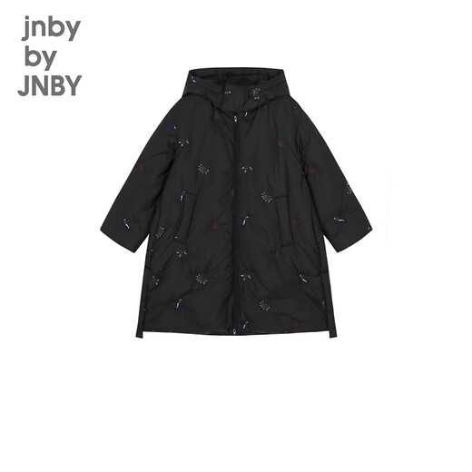 Jnby von Jnby Jiangnan Stoff Kinderkleidung Winterkleidung Jungen und Mädchen Lange Down Jacke mit Kapuze Stickmuster Kinder 1N0C13601 001 Schwarz 150 cm