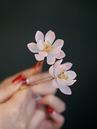 Meng Junchen ancient style Hanfu high-end cool hair accessories glazed lotus U-shaped hairpin lotus bun hair simple daily costume accessories flesh pink pair