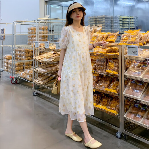 Nanding Yagre Mutterschaftskleid Neues Sommerstil Kleid französischer Licht Luxus Märchenrock Mode lose große Größe Trendy Mutter mittelgroße Bildfarbe XL 125-140jin [Jin ist gleich 0,5 kg]
