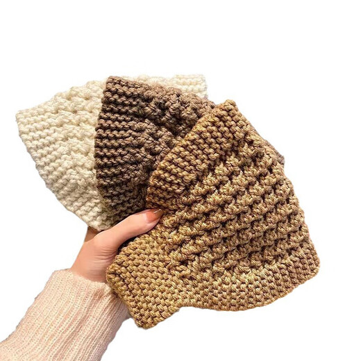 Shen Yun pineapple flower wide-brimmed hairband Korean style white hair cover with hat knitted warm headgear wide-brimmed hairband hair protection belt khaki color one size