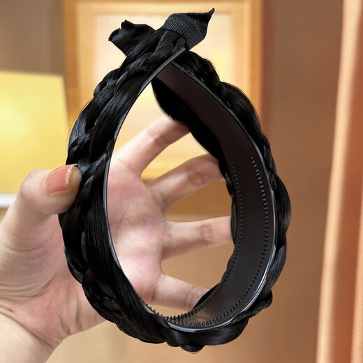 Aitanfang White Hair Covering Headwear Daily Wear 2025 New Autumn and Winter Broad Brim Wig Twist Headband Women's Headband Pressed Hair Clip Hair Natural Black