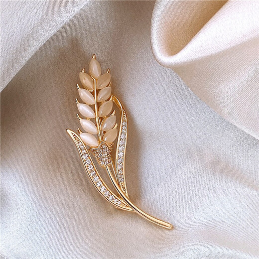 Idel Wheat Ear Brooch Women's High-end Exquisite Coat Sweater Pin Accessory New Temperament Corsage Birthday Gift for Wife Wheat Ear Cat's Eye Brooch XZ0452