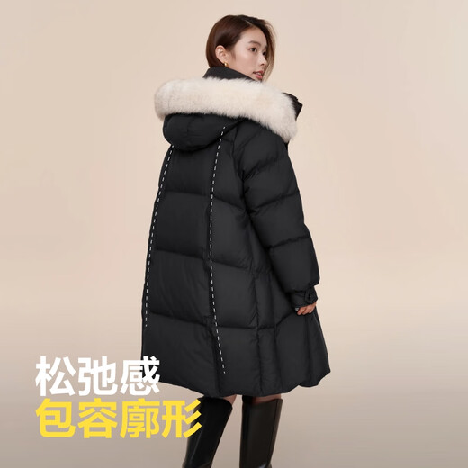Bosideng winter down jacket for women, mid-length, removable hood, large fur collar, new national standard shopping mall jacket