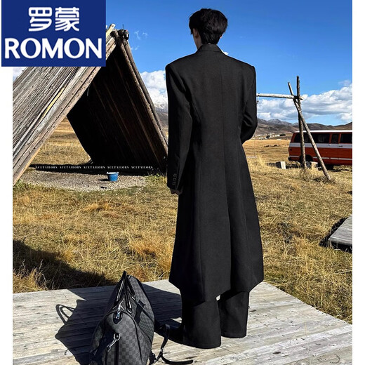 ROMON black long Godfather shoulder-padded woolen coat men's winter thickened cleanfit Cthulhu civilian trench coat black upgraded version 90% of buyers choose M 105-120Jin Jin is equal to 0.5 kg