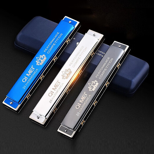 Qimei Harmonica Adult 28 лунка шириной черный Bull King играет на гармонике 28 лунок C -тоновая полифоническая - стримерное серебро